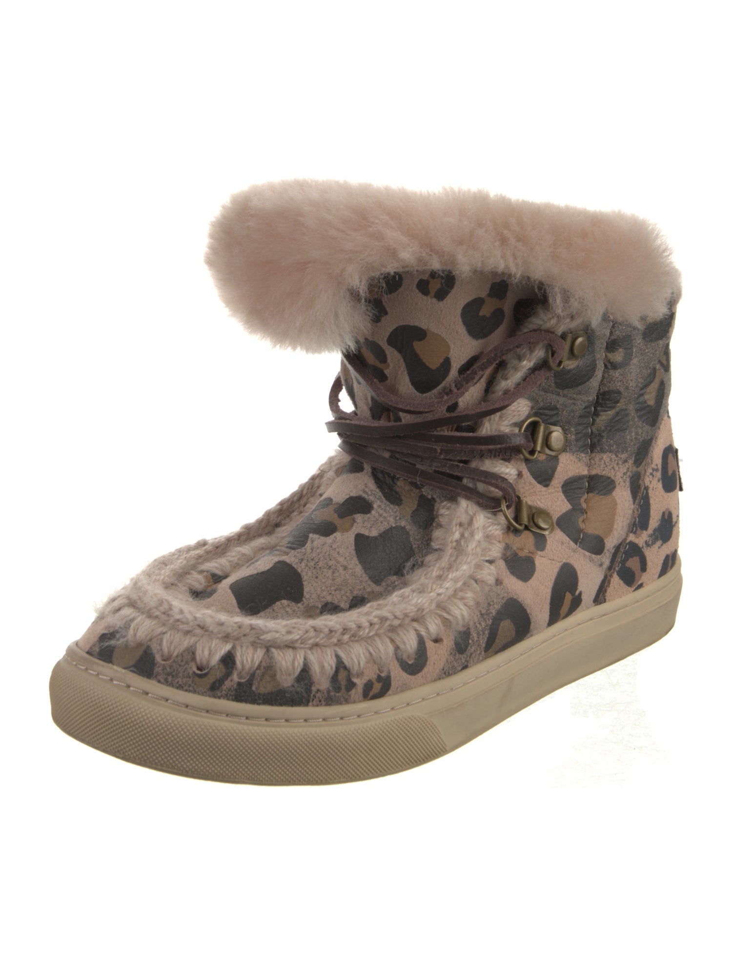Mou Suede Animal Print Lace-Up Boots