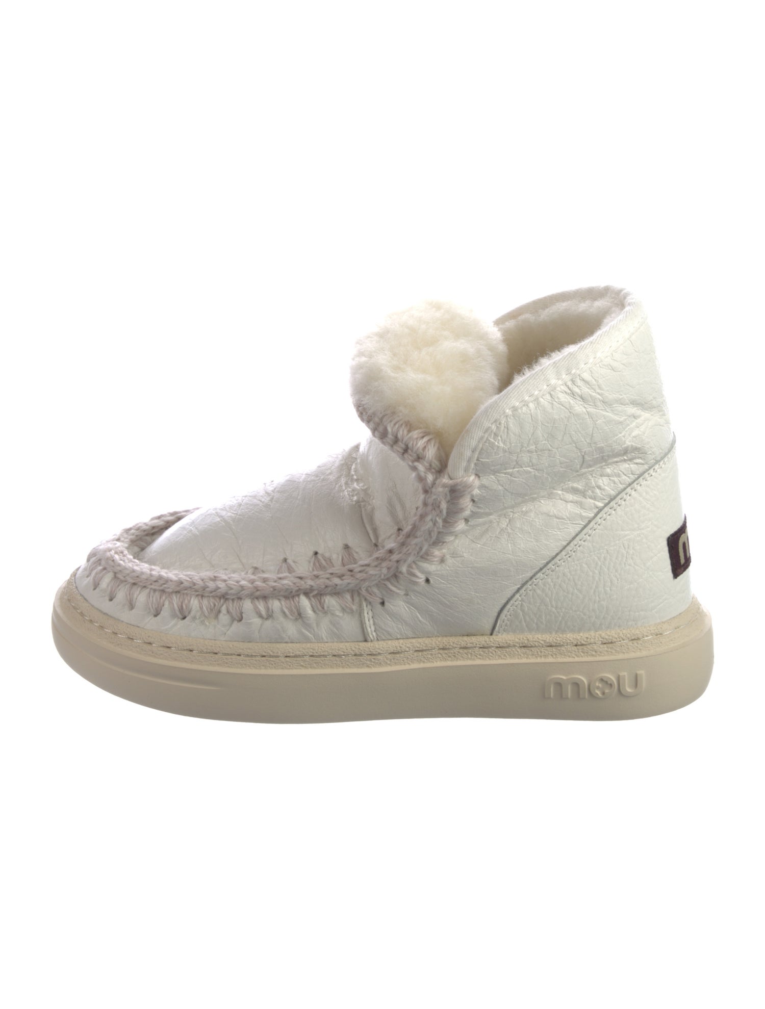 Mou Leather Whipstitch Trim Lace-Up Boots