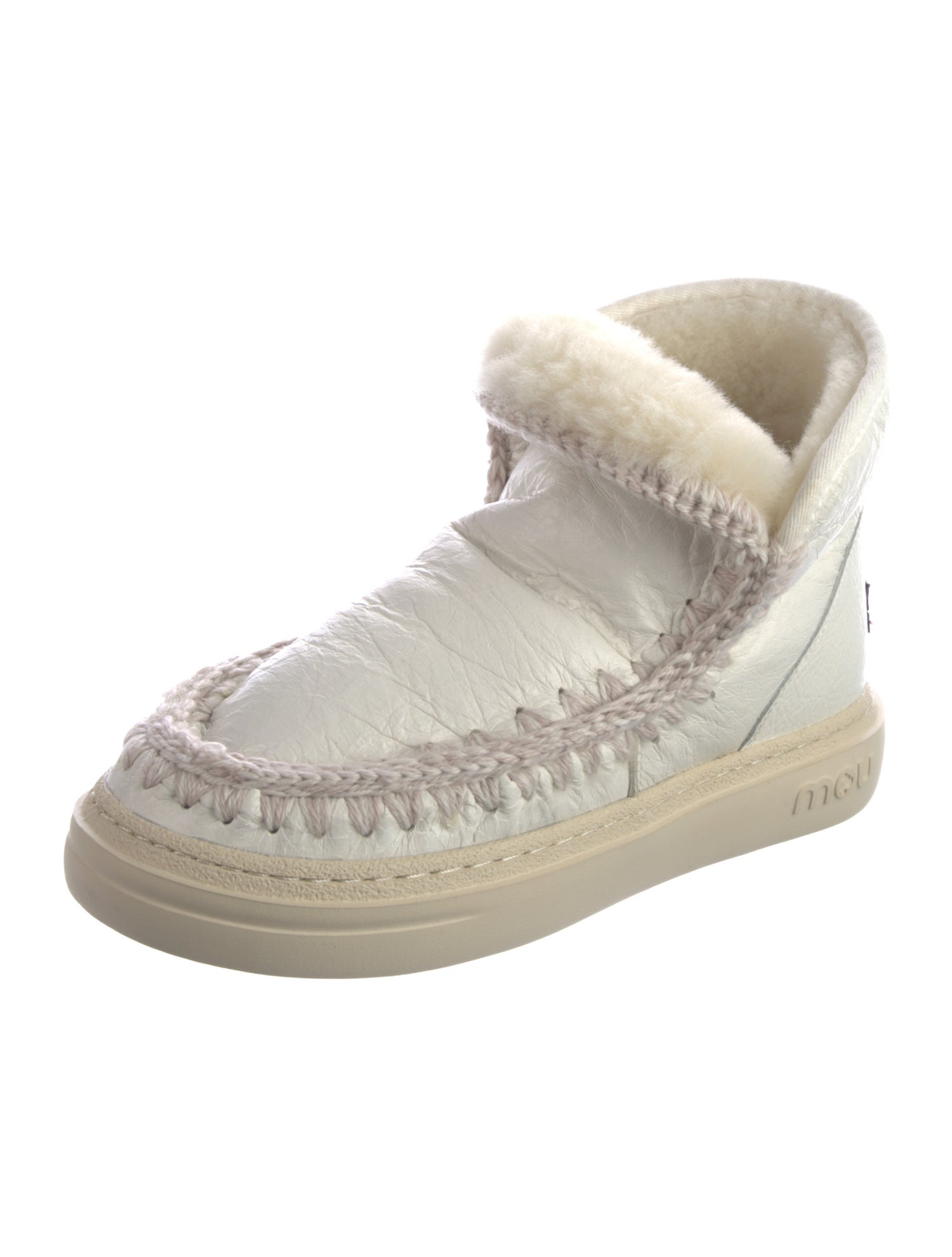 Mou Leather Whipstitch Trim Lace-Up Boots