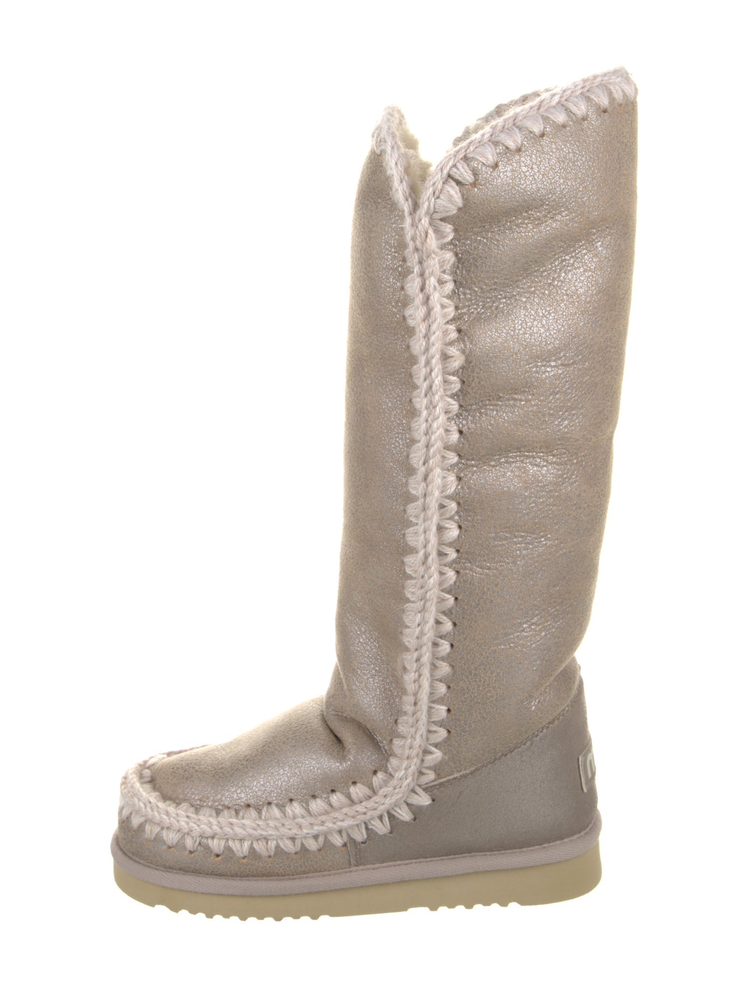 Mou Leather Crochet Trim Boots