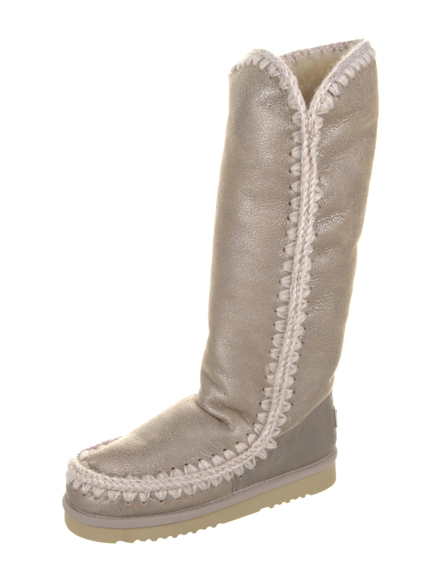 Mou Leather Crochet Trim Boots