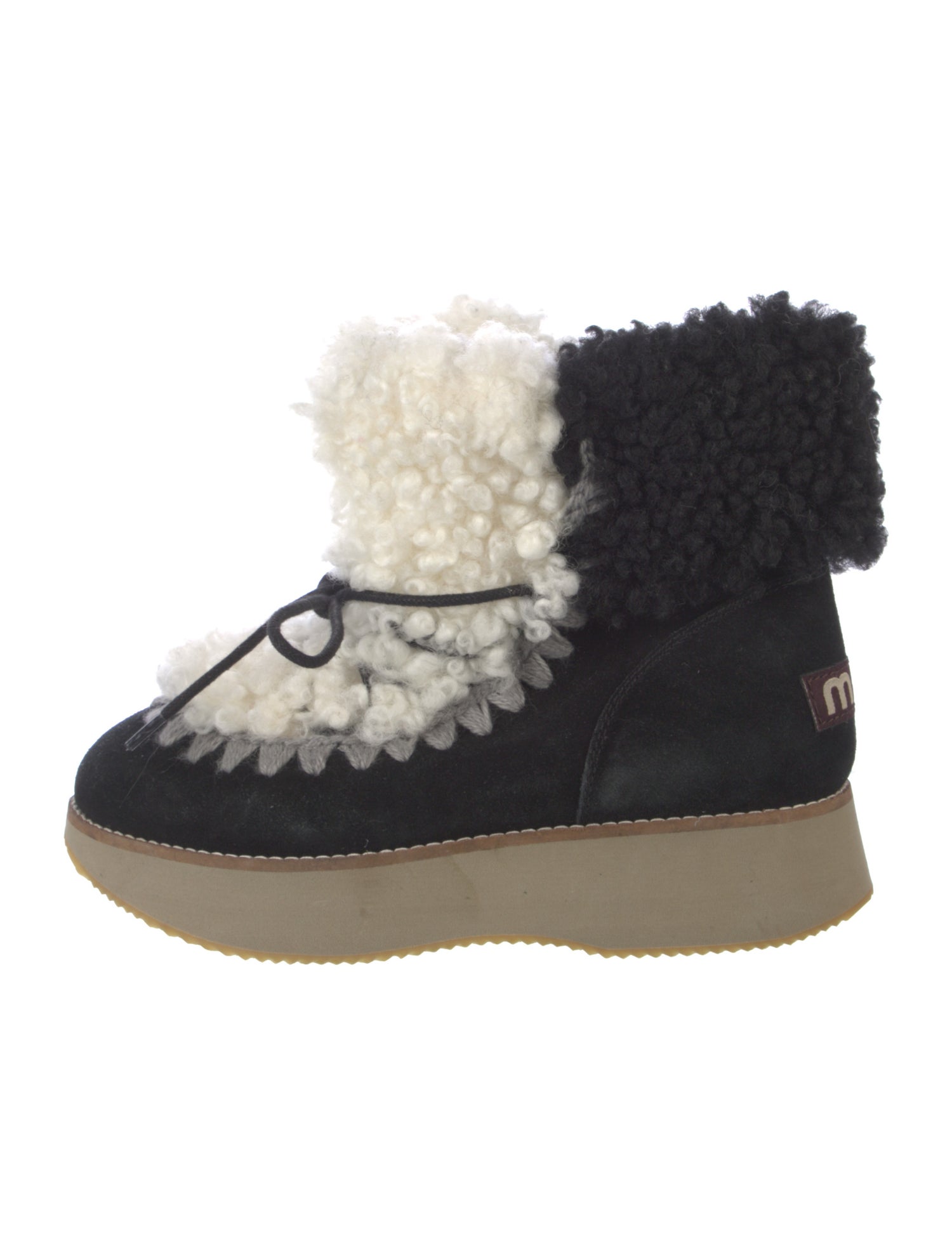 Mou Suede Colorblock Pattern Lace-Up Boots