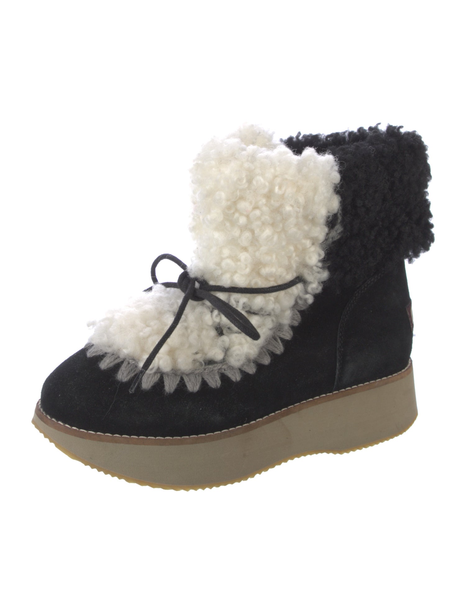 Mou Suede Colorblock Pattern Lace-Up Boots