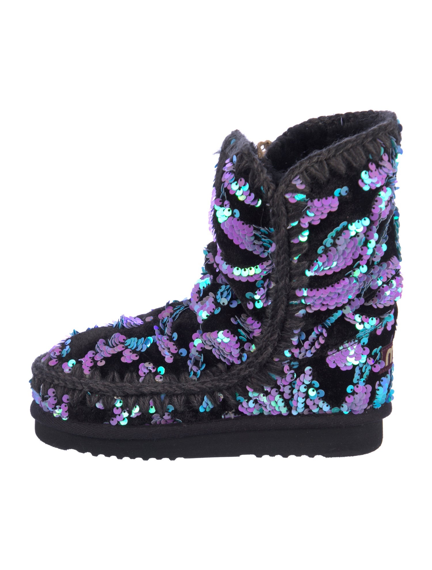 Mou Velvet Patterned Combat Boots