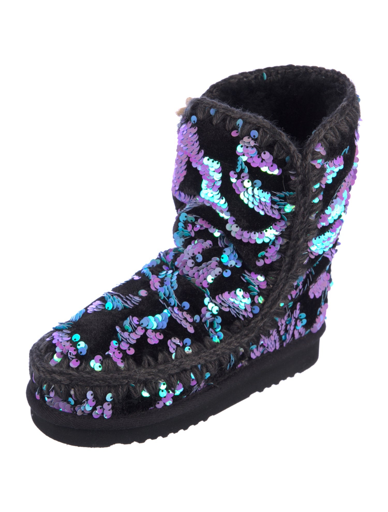 Mou Velvet Patterned Combat Boots