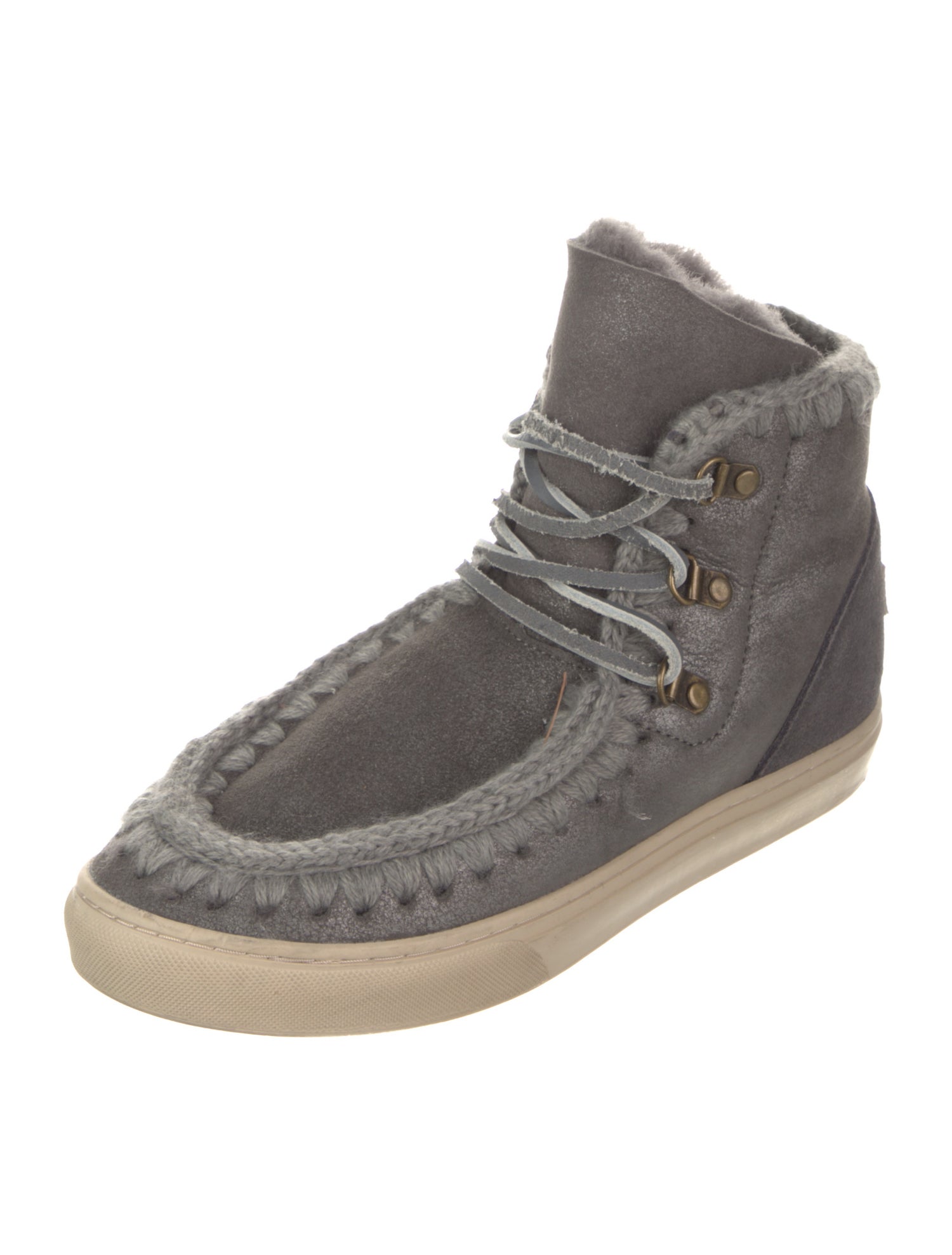 Mou Suede Whipstitch Trim Lace-Up Boots