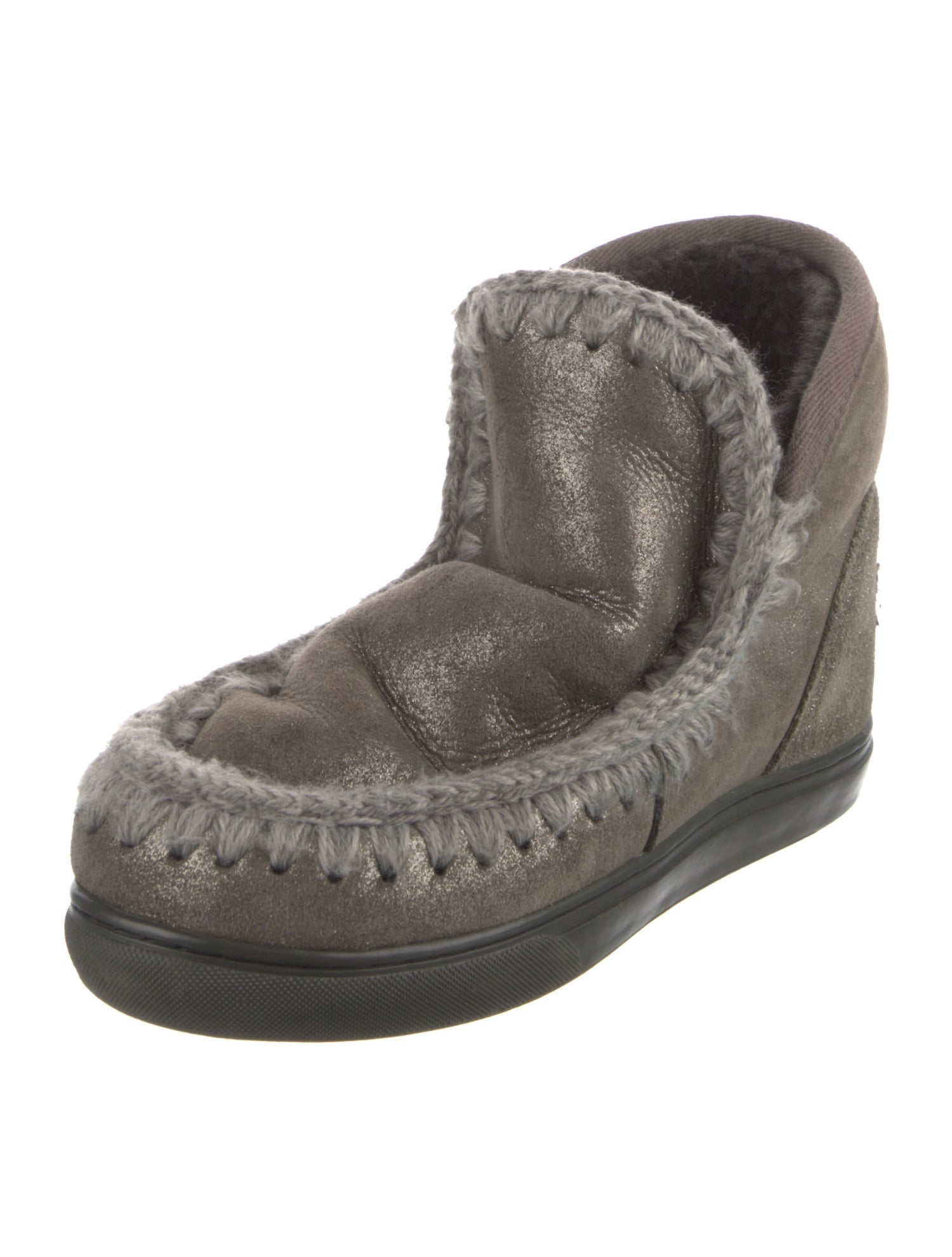 Mou Suede Whipstitch Trim Lace-Up Boots