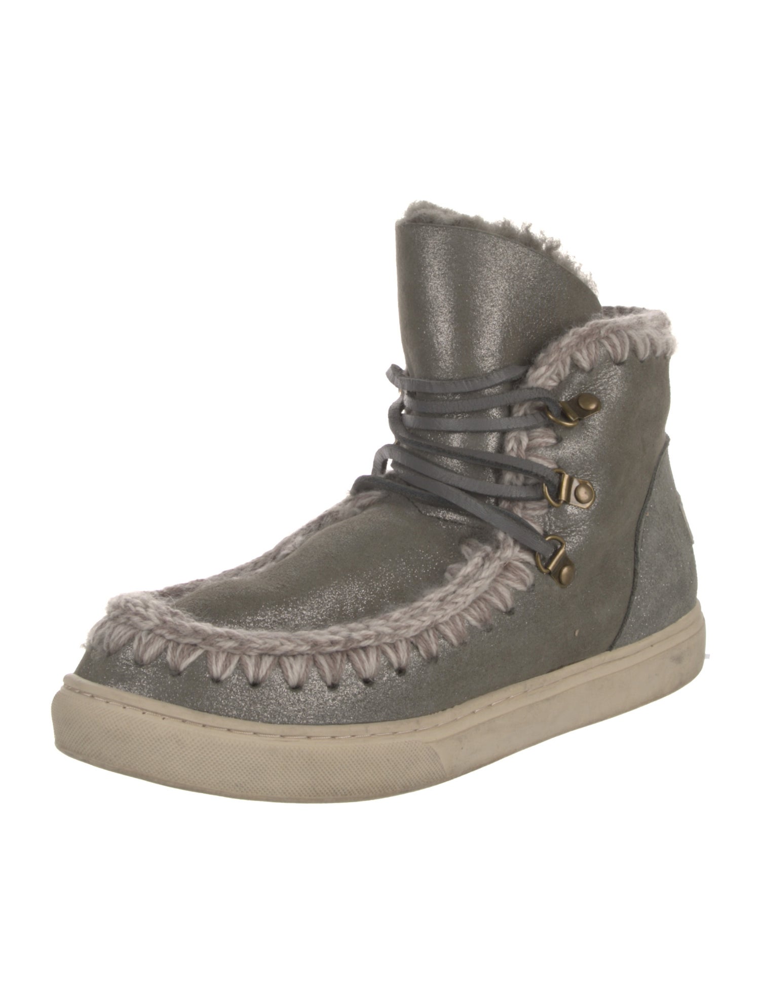 Mou Leather Whipstitch Trim Lace-Up Boots