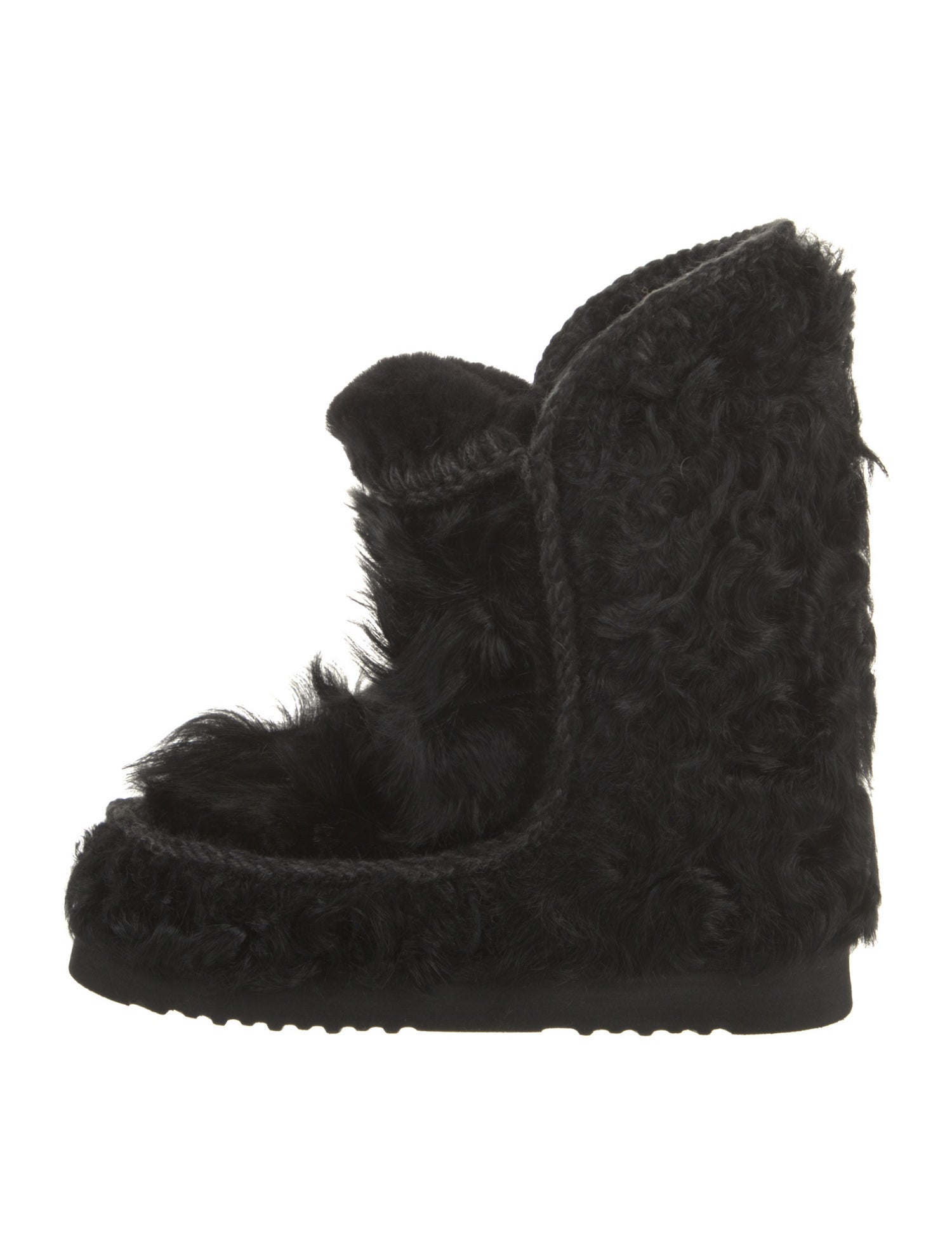 Mou Shearling Crochet Trim Lace-Up Boots