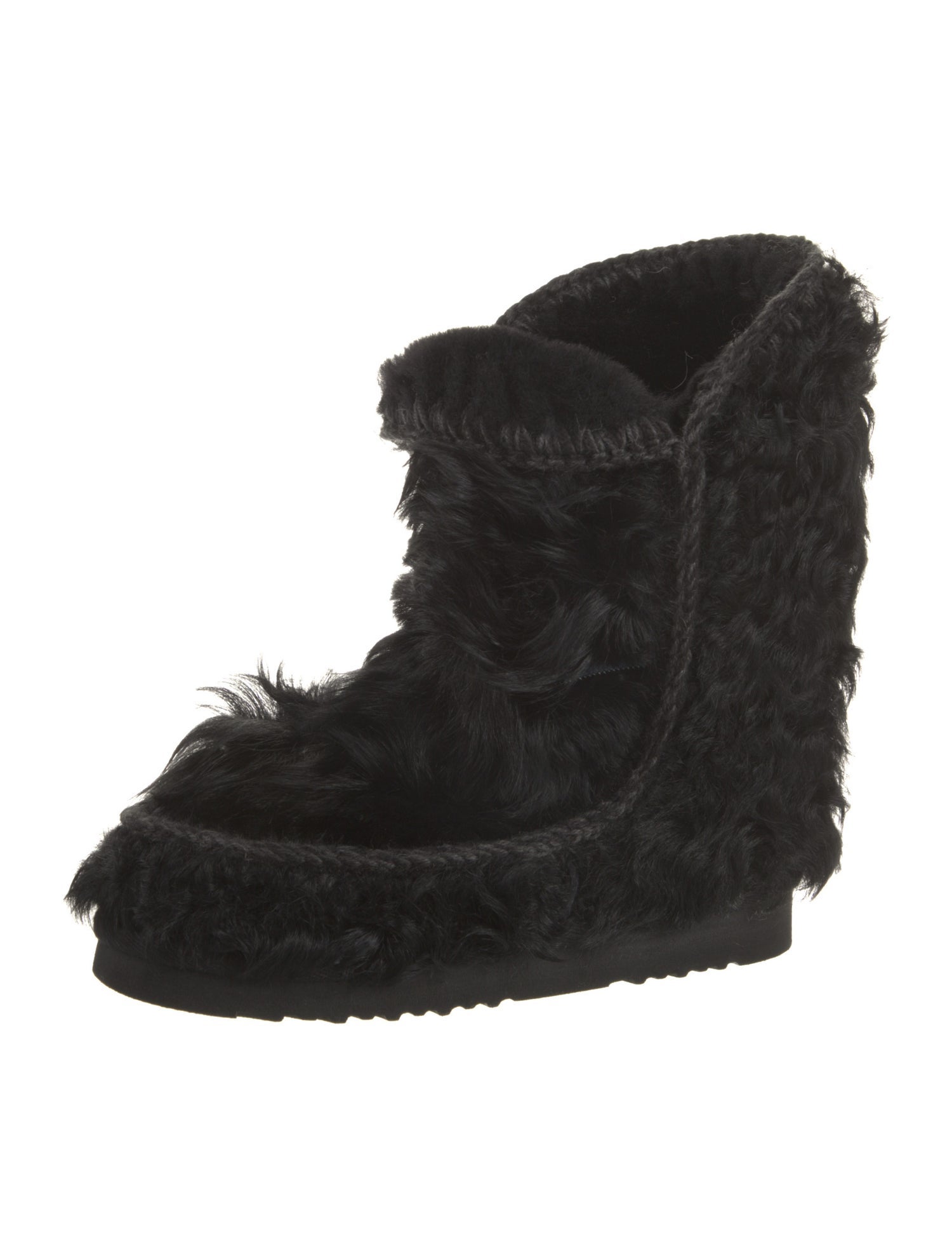 Mou Shearling Crochet Trim Lace-Up Boots