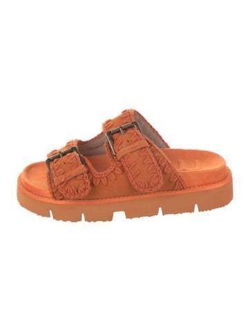 Pre-owned Mou Suede Whipstitch Trim Slides W/ Tags In Orange