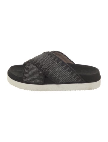 Pre-owned Mou Suede Glitter Accents Slides W/ Tags In Black