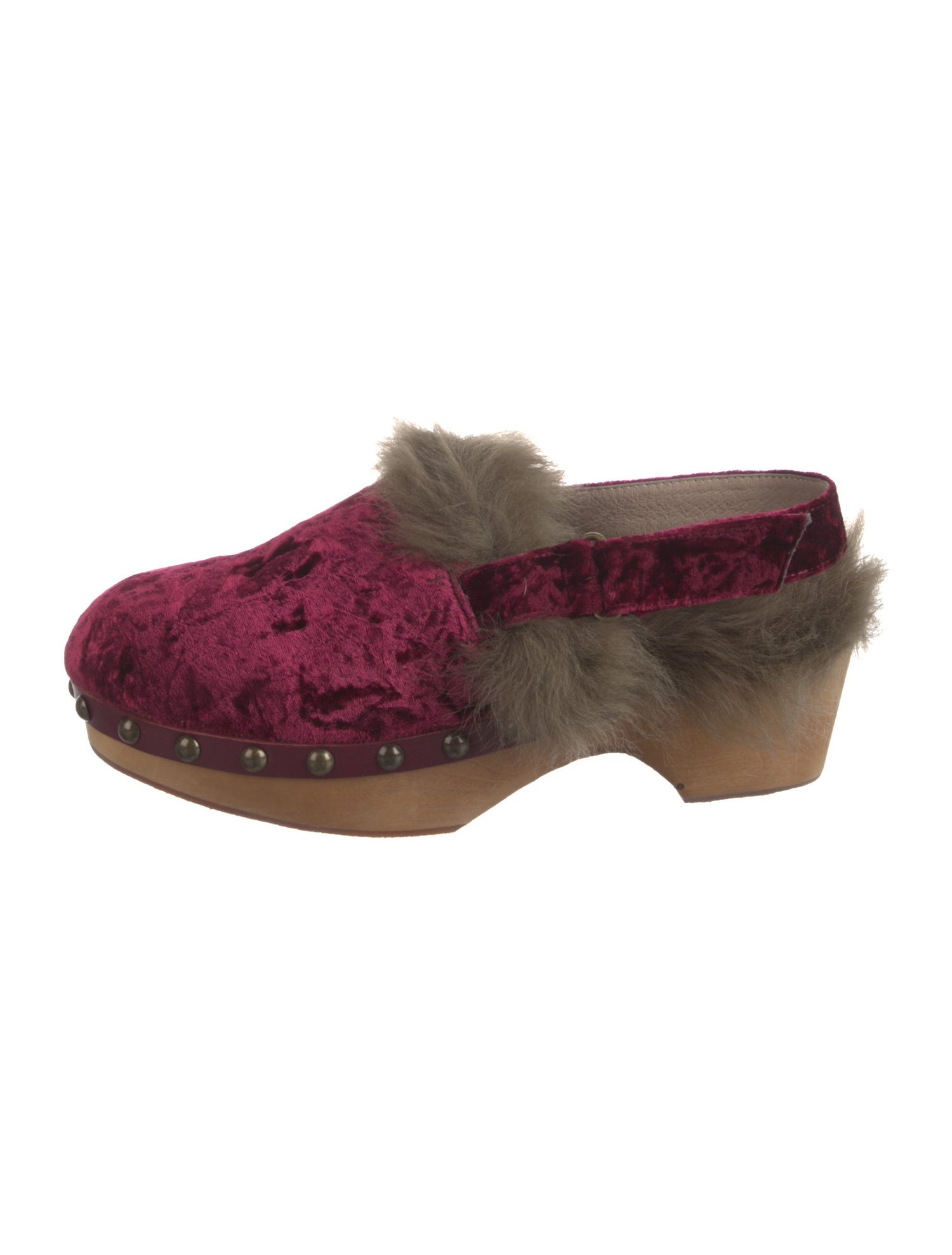 Mou Velvet Colorblock Pattern Mules - Burgundy Pumps, Shoes