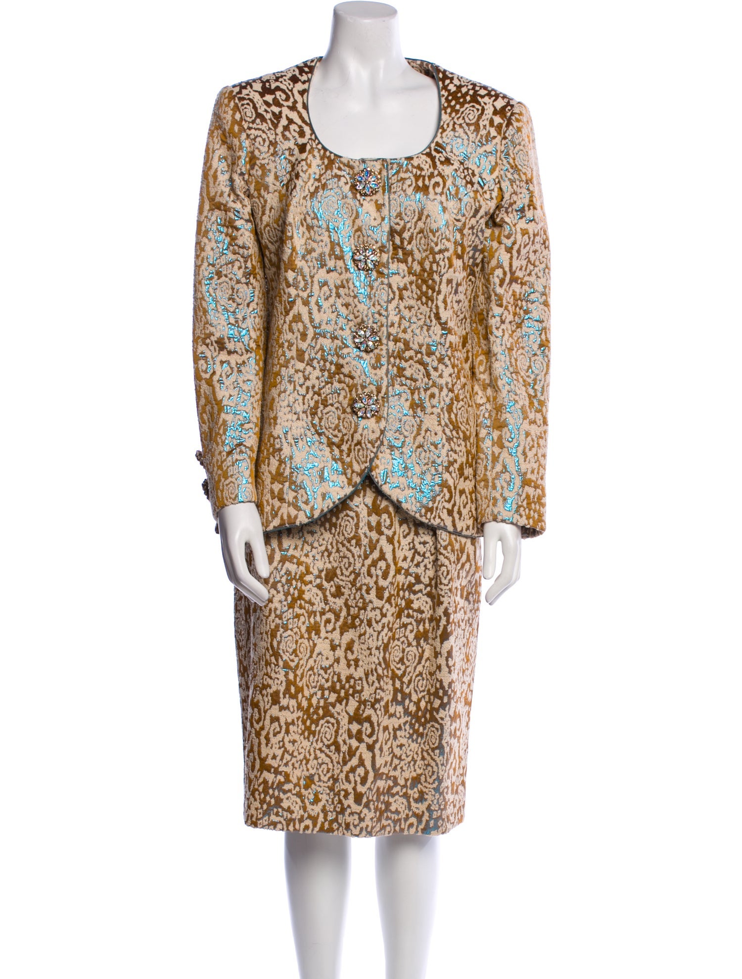 Martha Phillips Printed Crystal Embellishments Skirt Suit