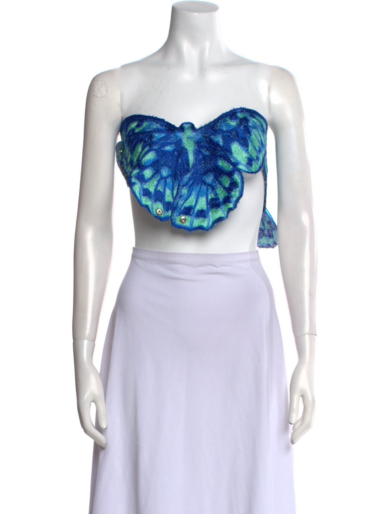 Masha Popova Floral Print Strapless Crop Top
