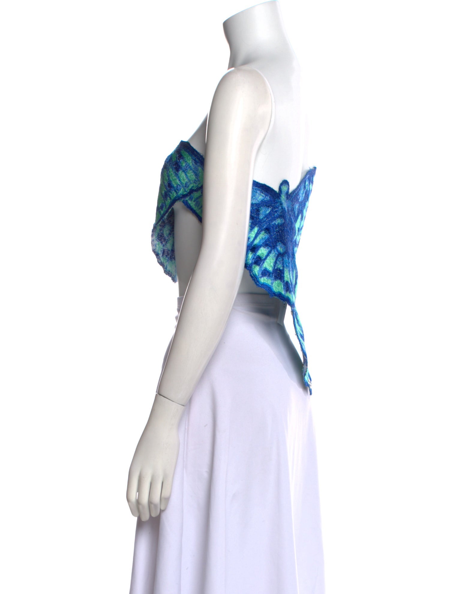 Masha Popova Floral Print Strapless Crop Top