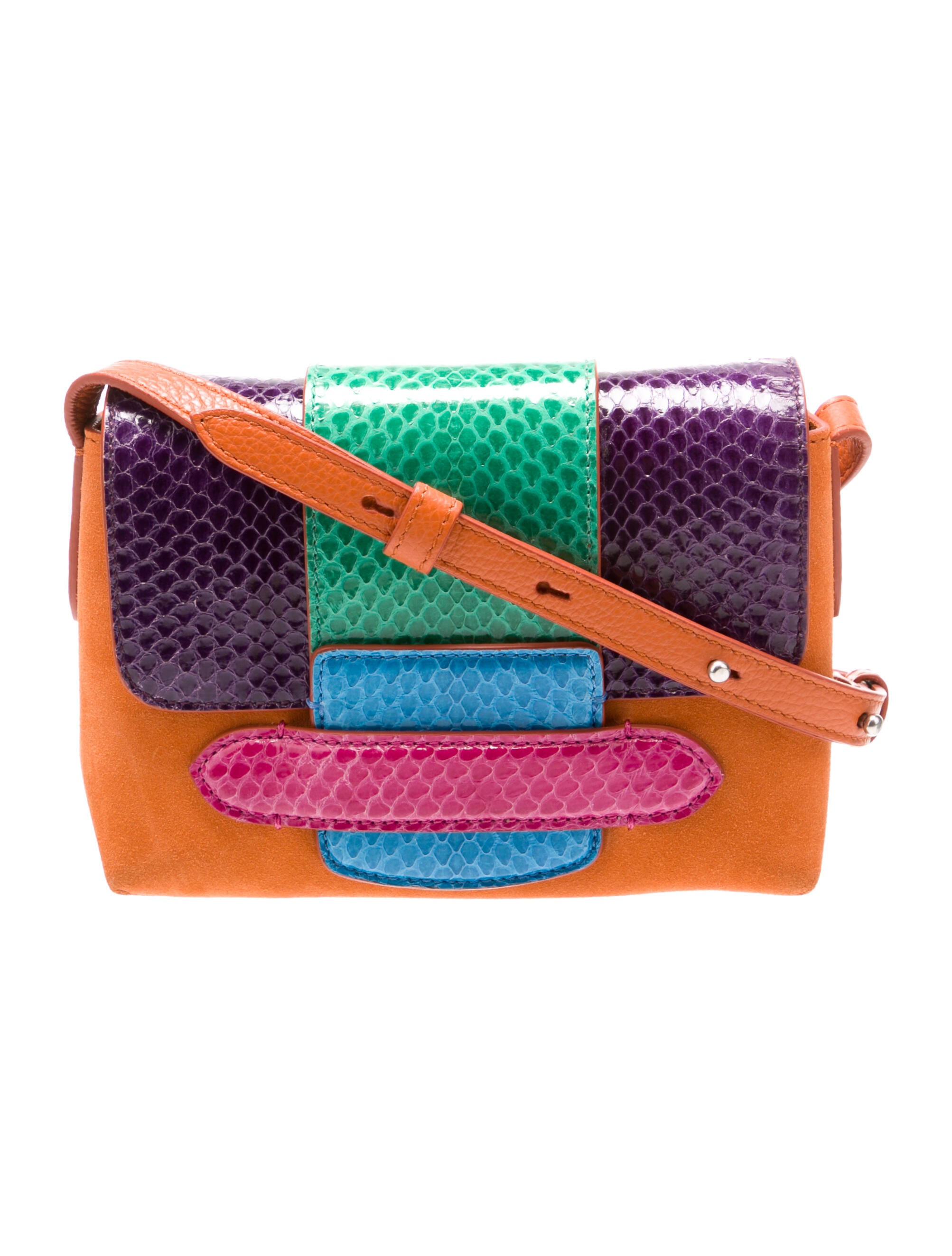 Michino Paris Embossed Leather Trimmed Suede Crossbody Bag Orange