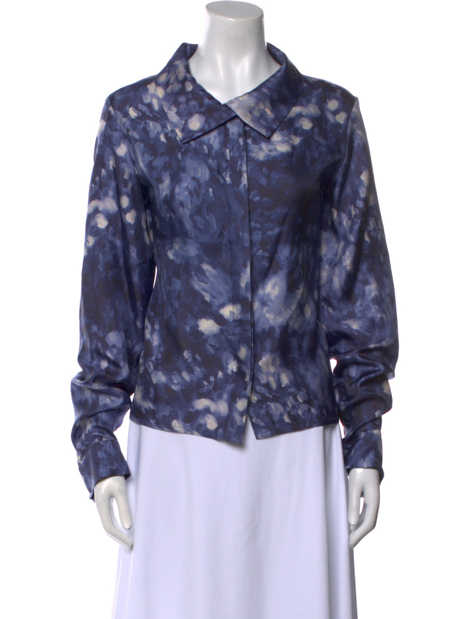 Maria Elena Villamil Silk Tie-Dye Print Button-Up Top