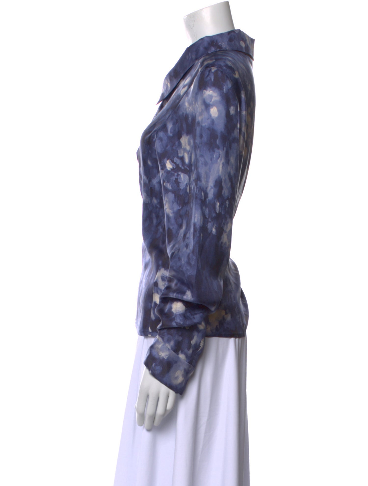 Maria Elena Villamil Silk Tie-Dye Print Button-Up Top