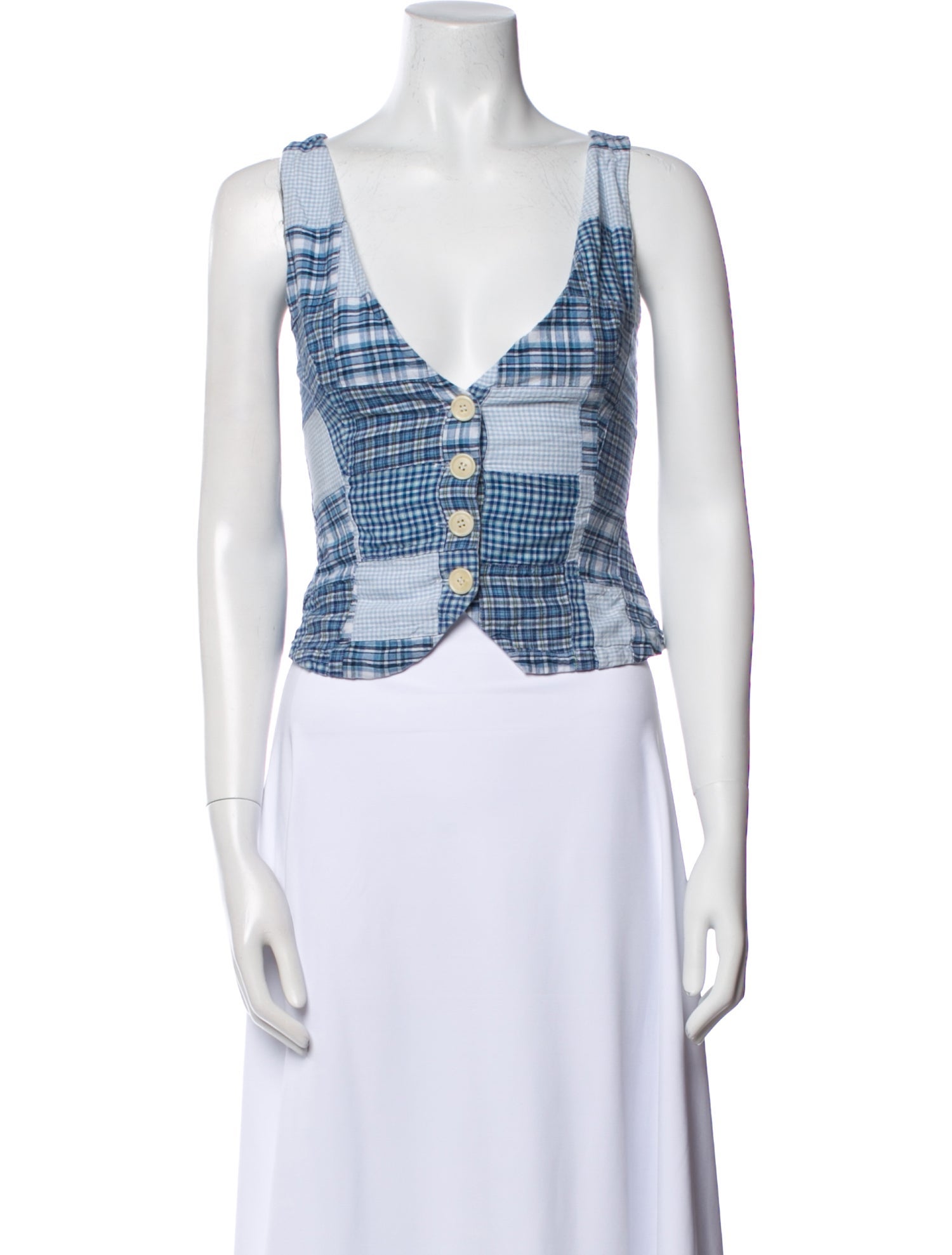 Mirror Palais Plaid Print V-Neck Crop Top