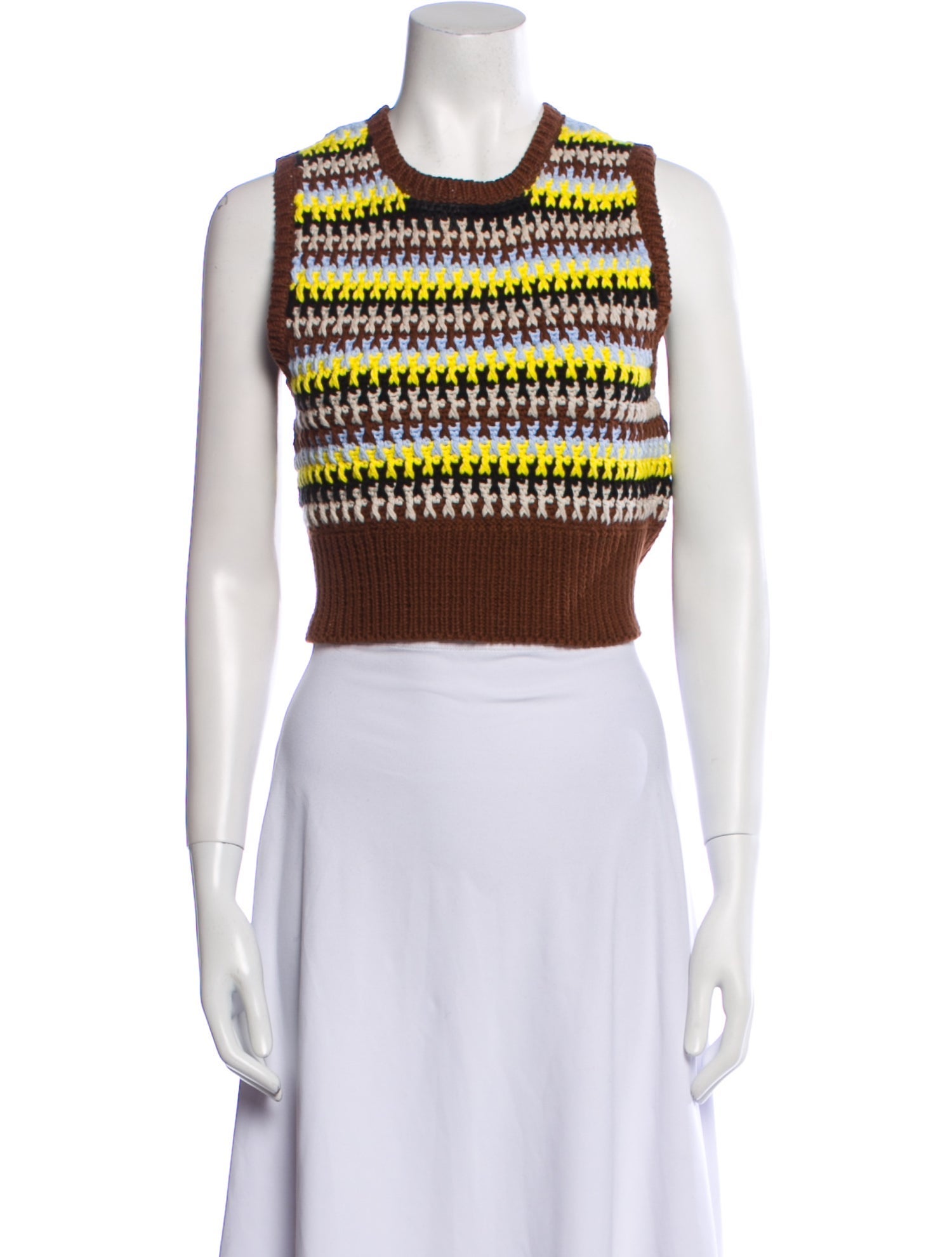 Mozhdeh Matin Tweed Pattern Crew Neck Crop Top w/ Tags