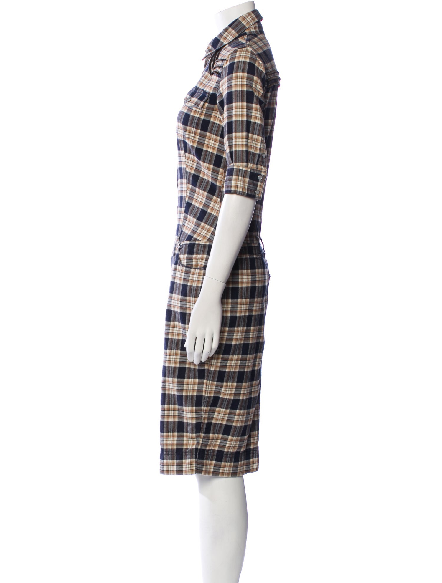 McQ Alexander McQueen Plaid Print Midi Length Dress