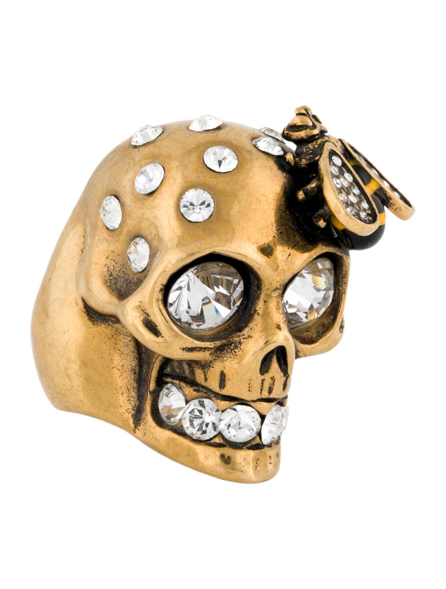 McQ Alexander McQueen Crystal & Enamel Bee Skull Cocktail Ring