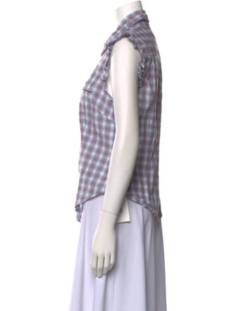 McQ Alexander McQueen Plaid Print Short Sleeve Button-Up Top