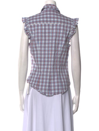 McQ Alexander McQueen Plaid Print Short Sleeve Button-Up Top