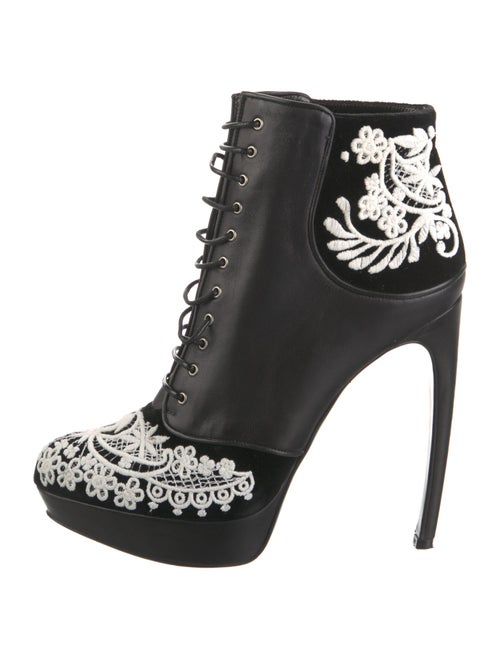 McQ Alexander McQueen Leather Floral Print Lace-Up Boots