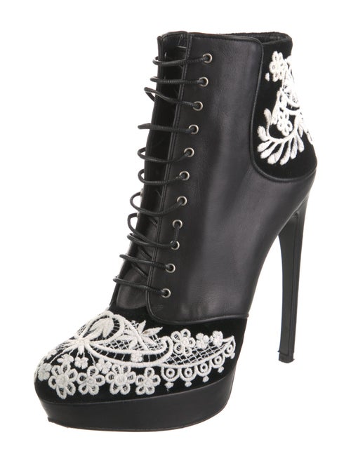McQ Alexander McQueen Leather Floral Print Lace-Up Boots