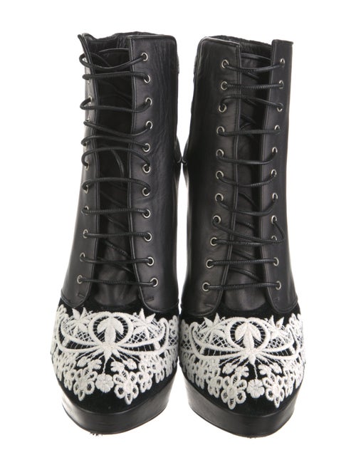 McQ Alexander McQueen Leather Floral Print Lace-Up Boots