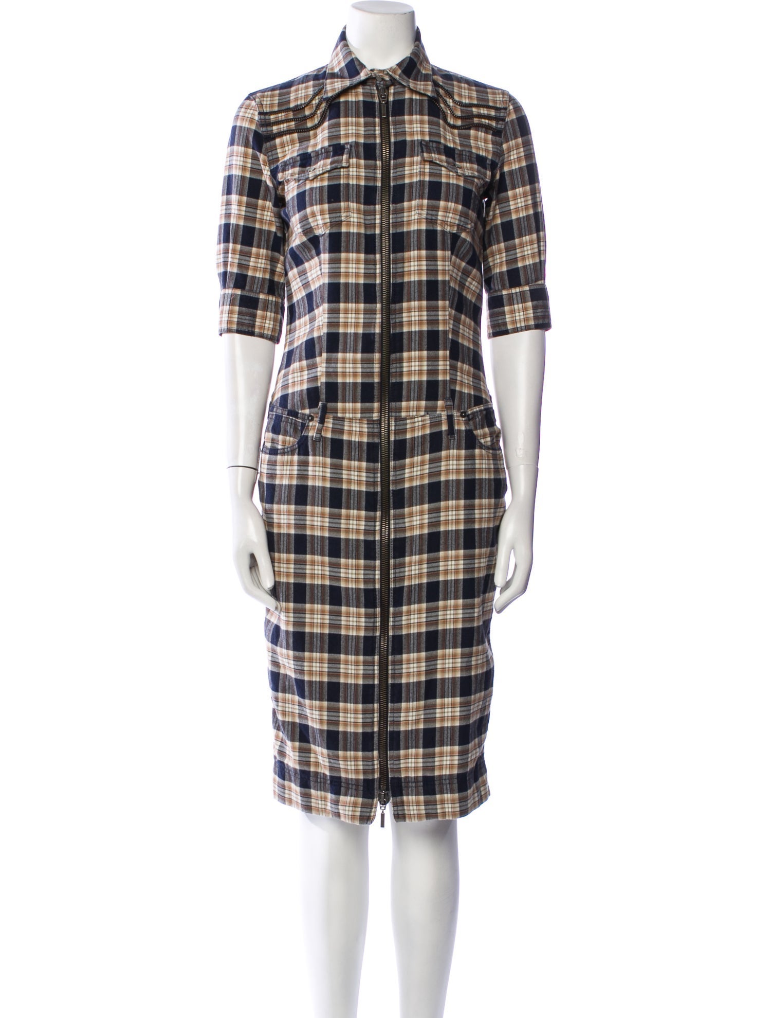 McQ Alexander McQueen Plaid Print Midi Length Dress