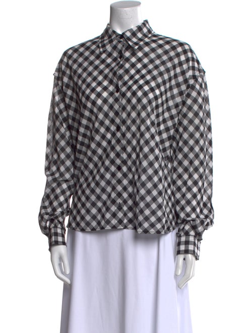McQ Alexander McQueen Plaid Print Mock Neck Button-Up Top