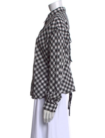 McQ Alexander McQueen Plaid Print Mock Neck Button-Up Top