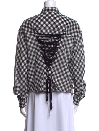 McQ Alexander McQueen Plaid Print Mock Neck Button-Up Top