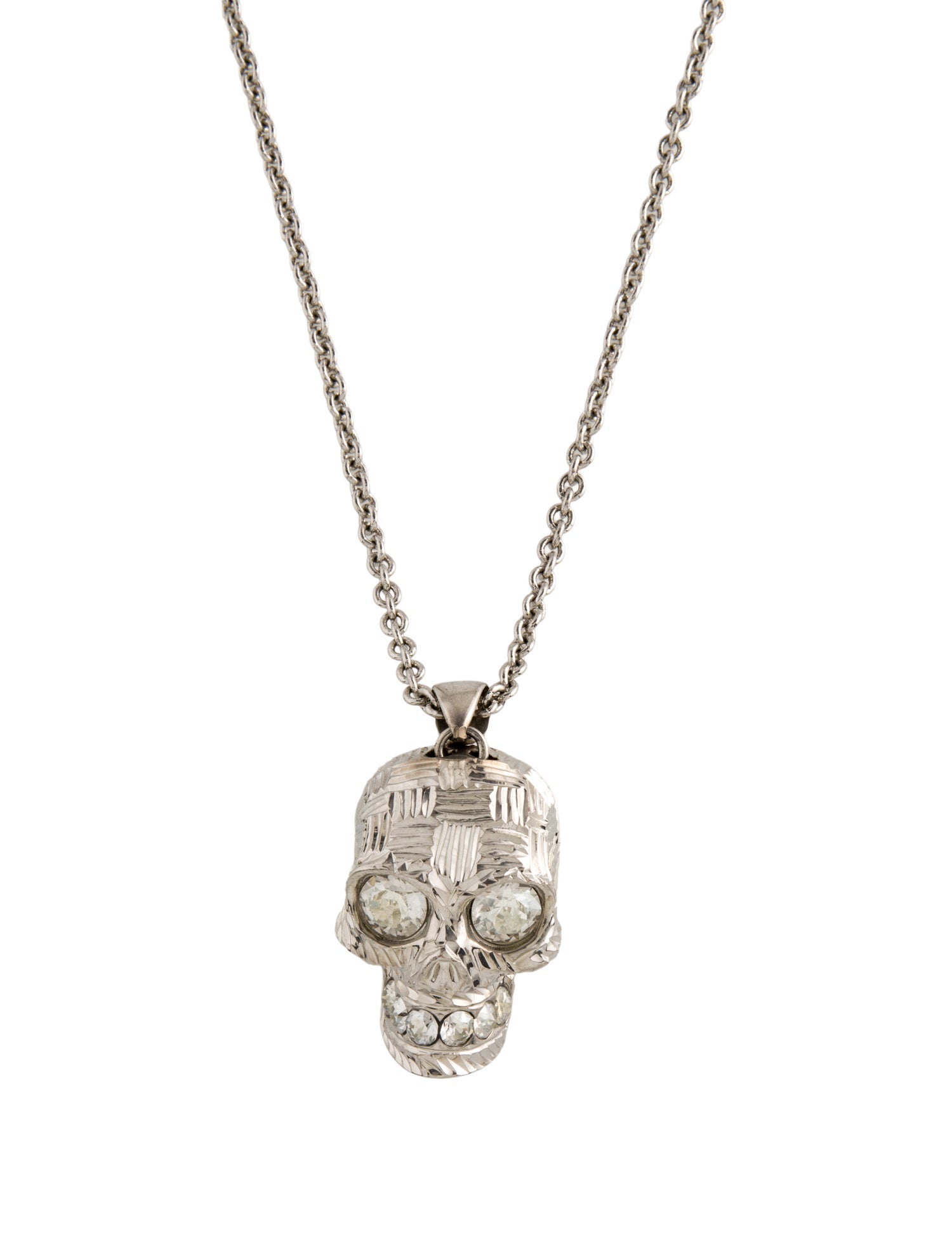 McQ Alexander McQueen Crystal Textured Skull Pendant Necklace