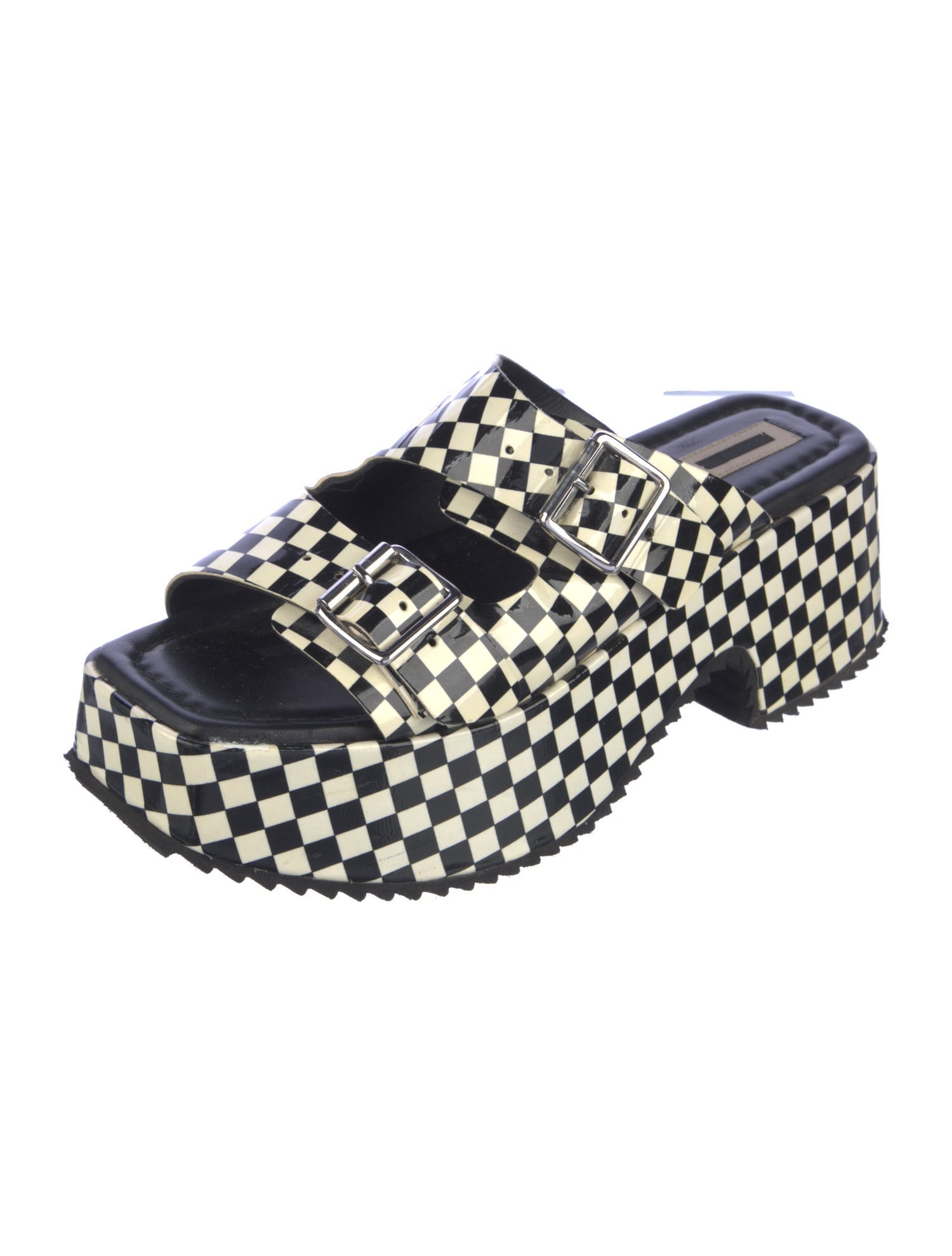 McQ Alexander McQueen Leather Plaid Print Slides