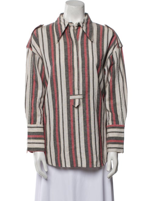 Mariacher Striped Long Sleeve Button-Up Top