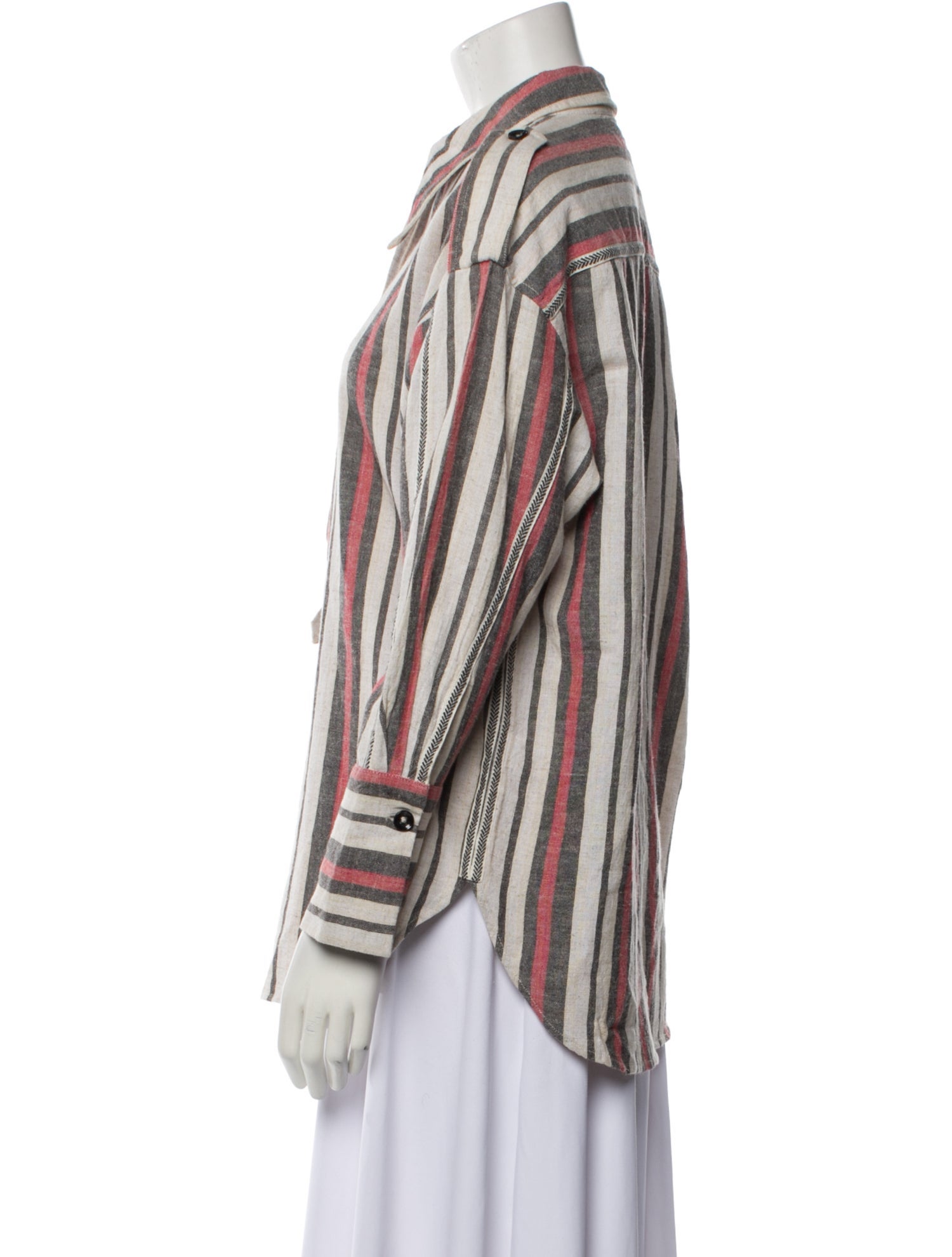 Mariacher Striped Long Sleeve Button-Up Top