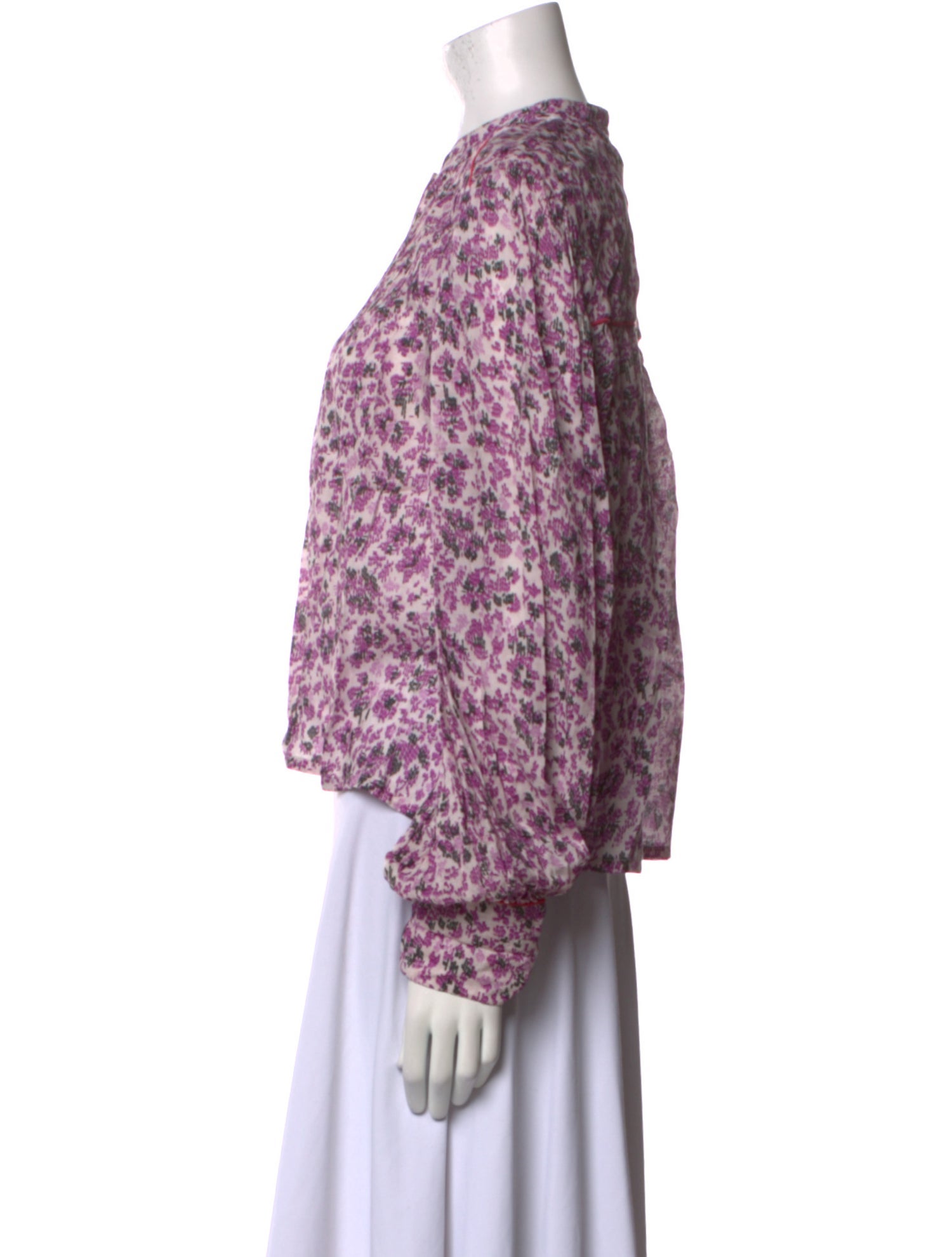 Mariacher Floral Print Mock Neck Button-Up Top