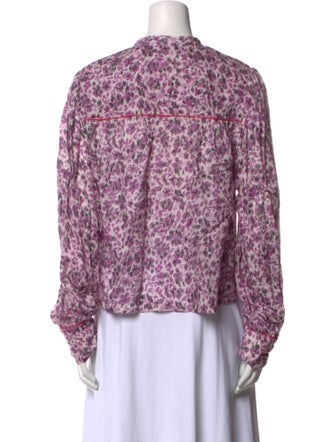 Mariacher Floral Print Mock Neck Button-Up Top