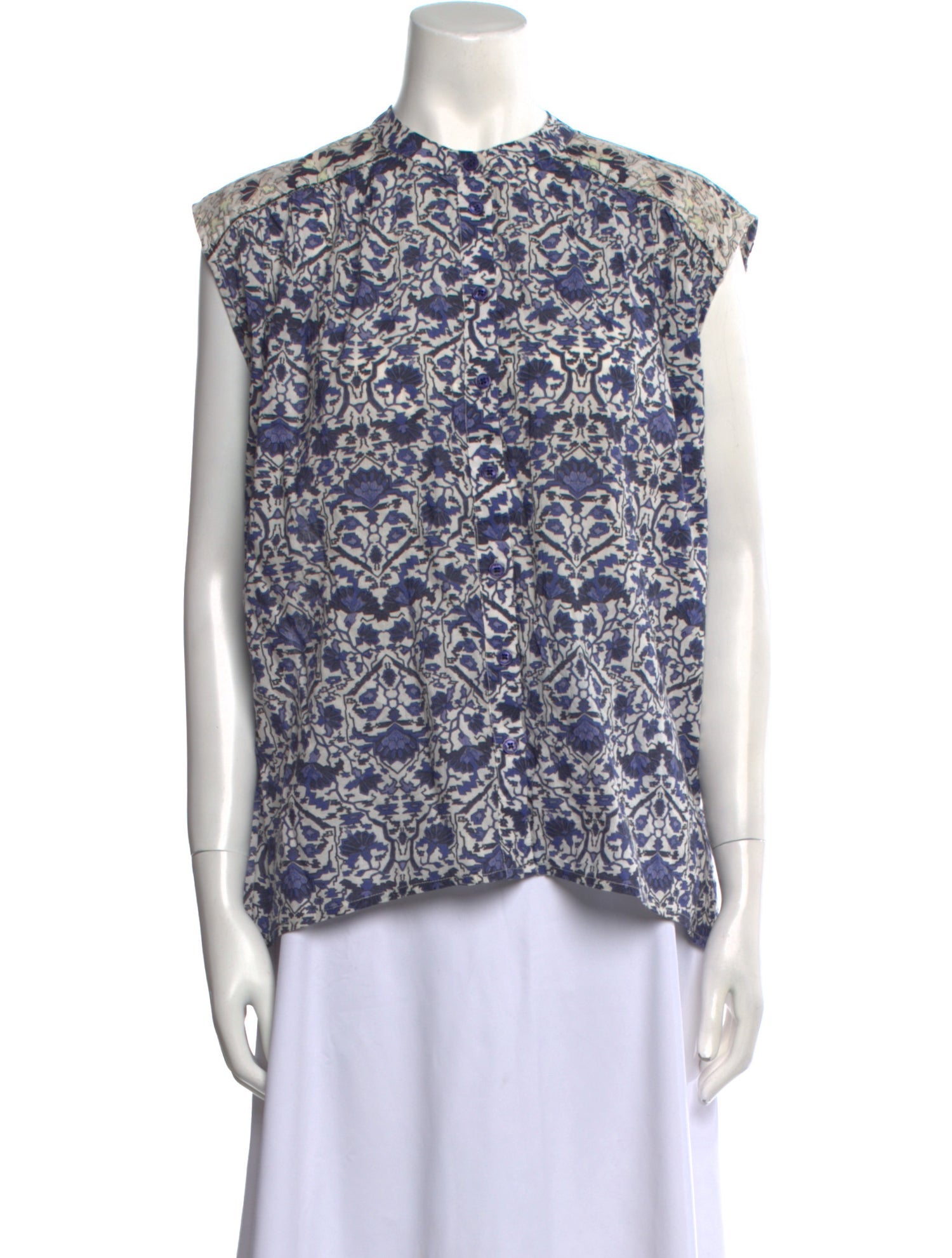 Mariacher Floral Print Mock Neck Blouse