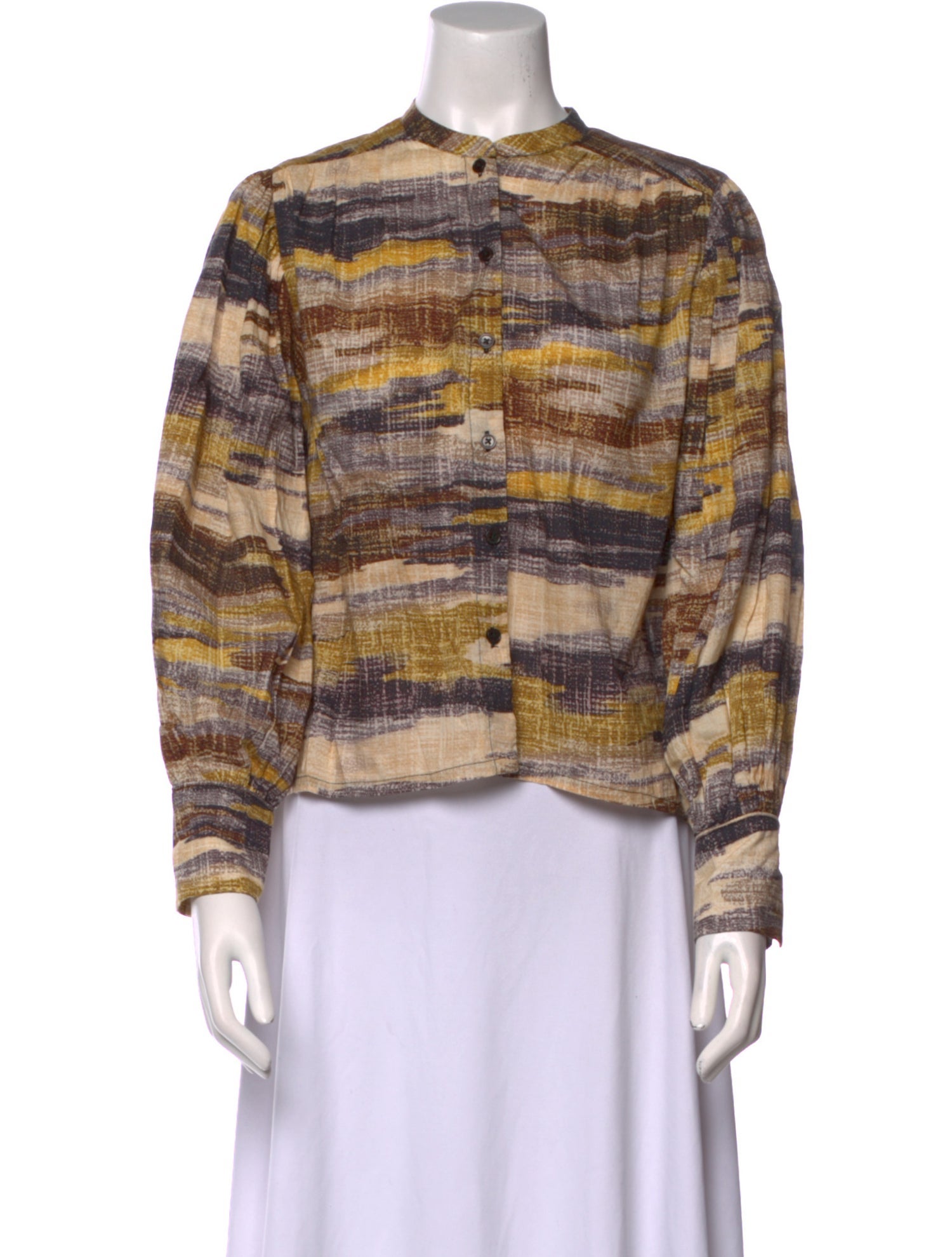 Mariacher Printed Mock Neck Button-Up Top