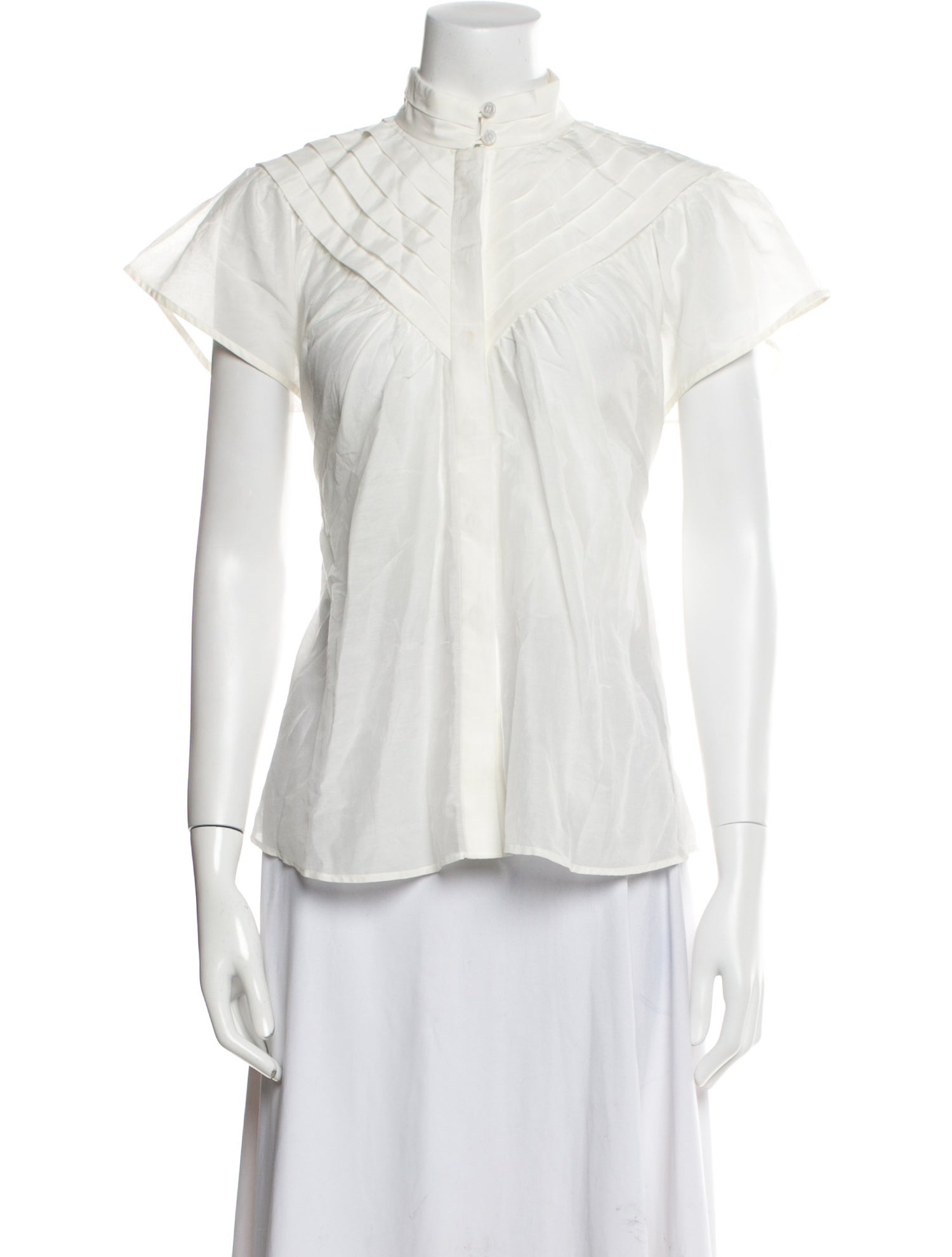 Mariacher Mock Neck Short Sleeve Button-Up Top