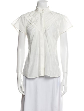 Mariacher Mock Neck Short Sleeve Button-Up Top