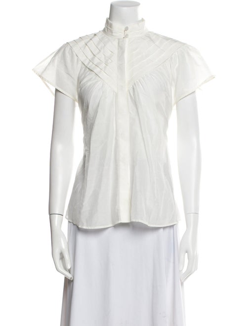 Mariacher Mock Neck Short Sleeve Button-Up Top