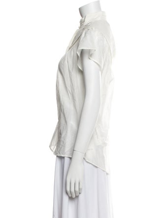 Mariacher Mock Neck Short Sleeve Button-Up Top