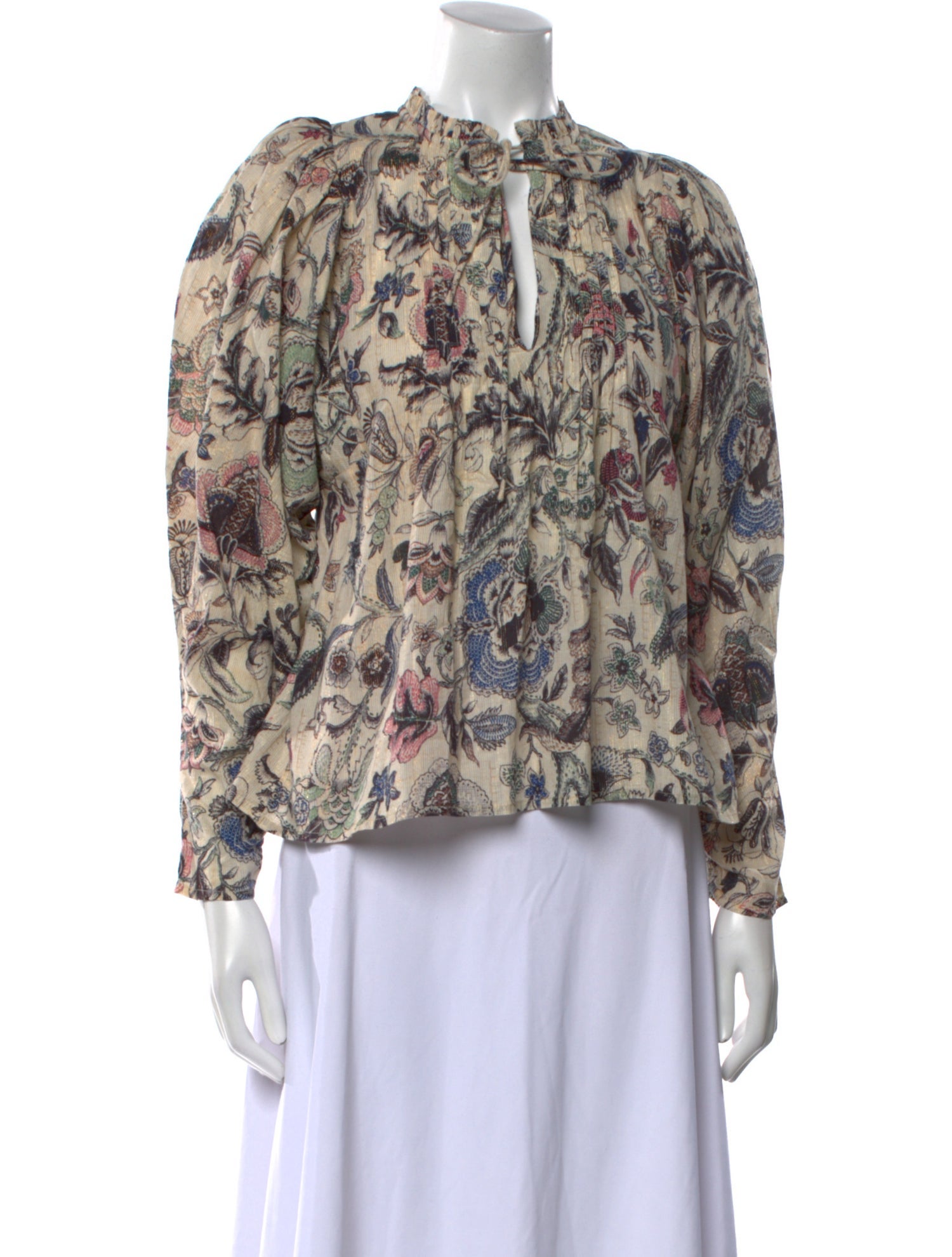 Mariacher Floral Print Mock Neck Blouse