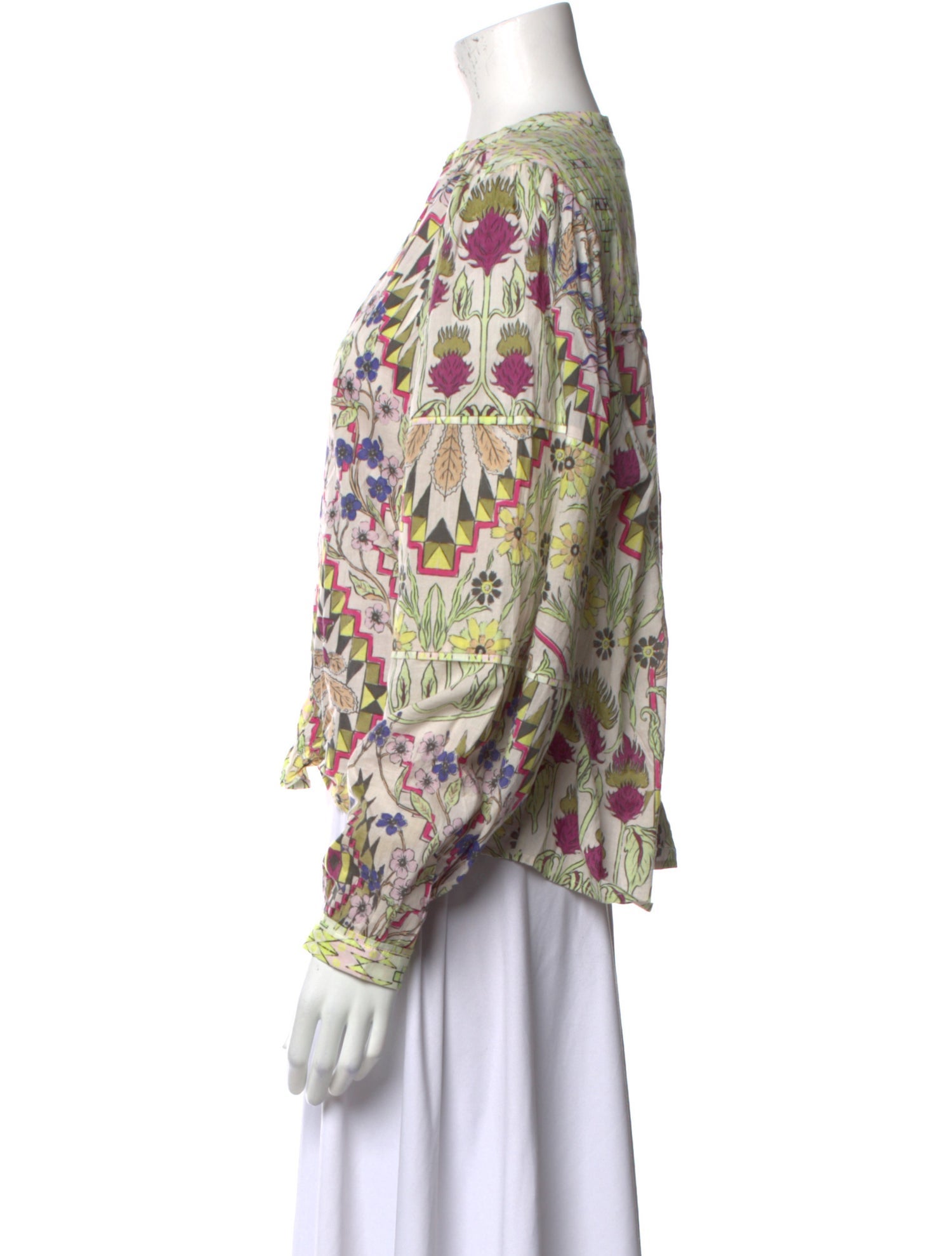 Mariacher Floral Print Crew Neck Blouse